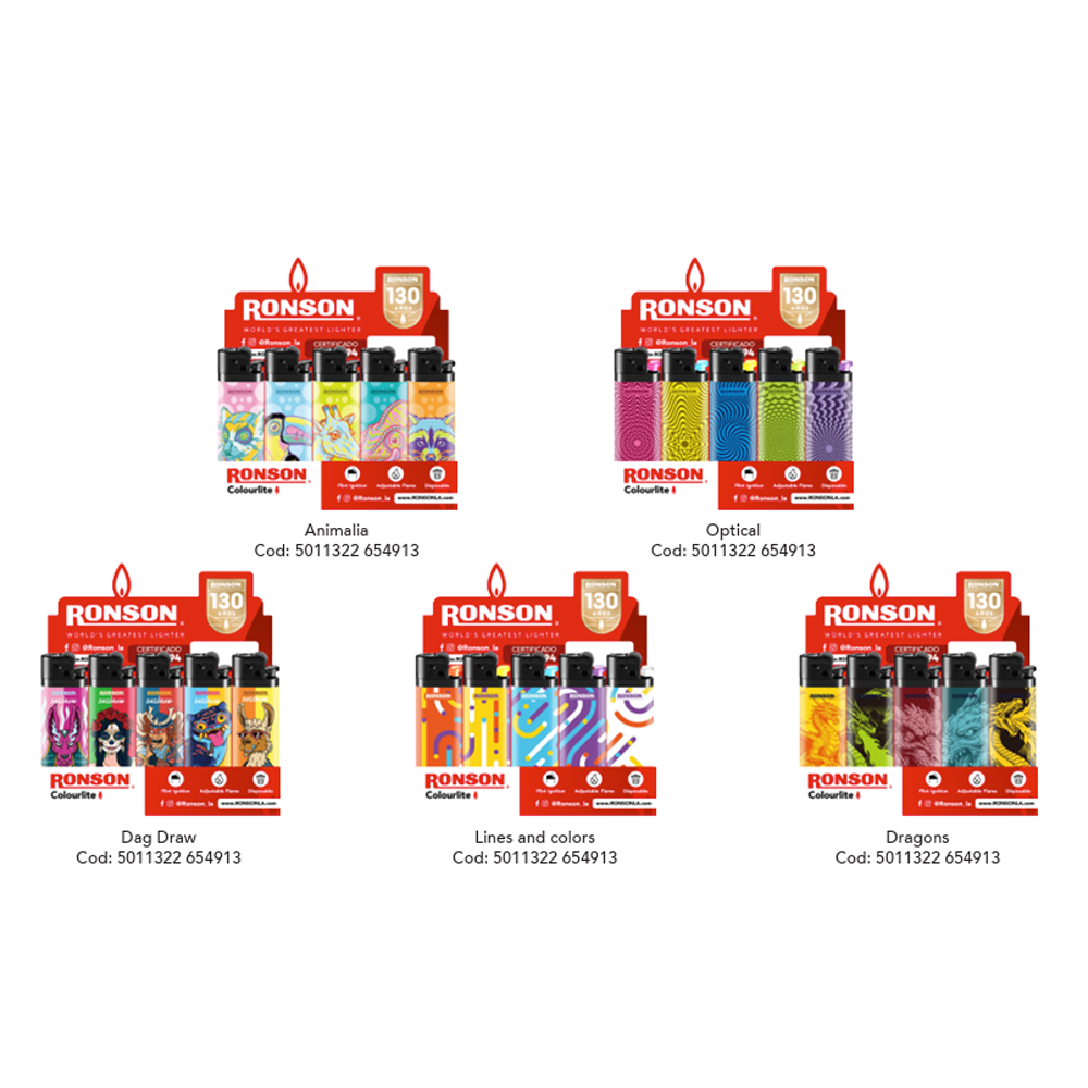 Encendedor Ronson Colourlite Motivos Mix Bendita